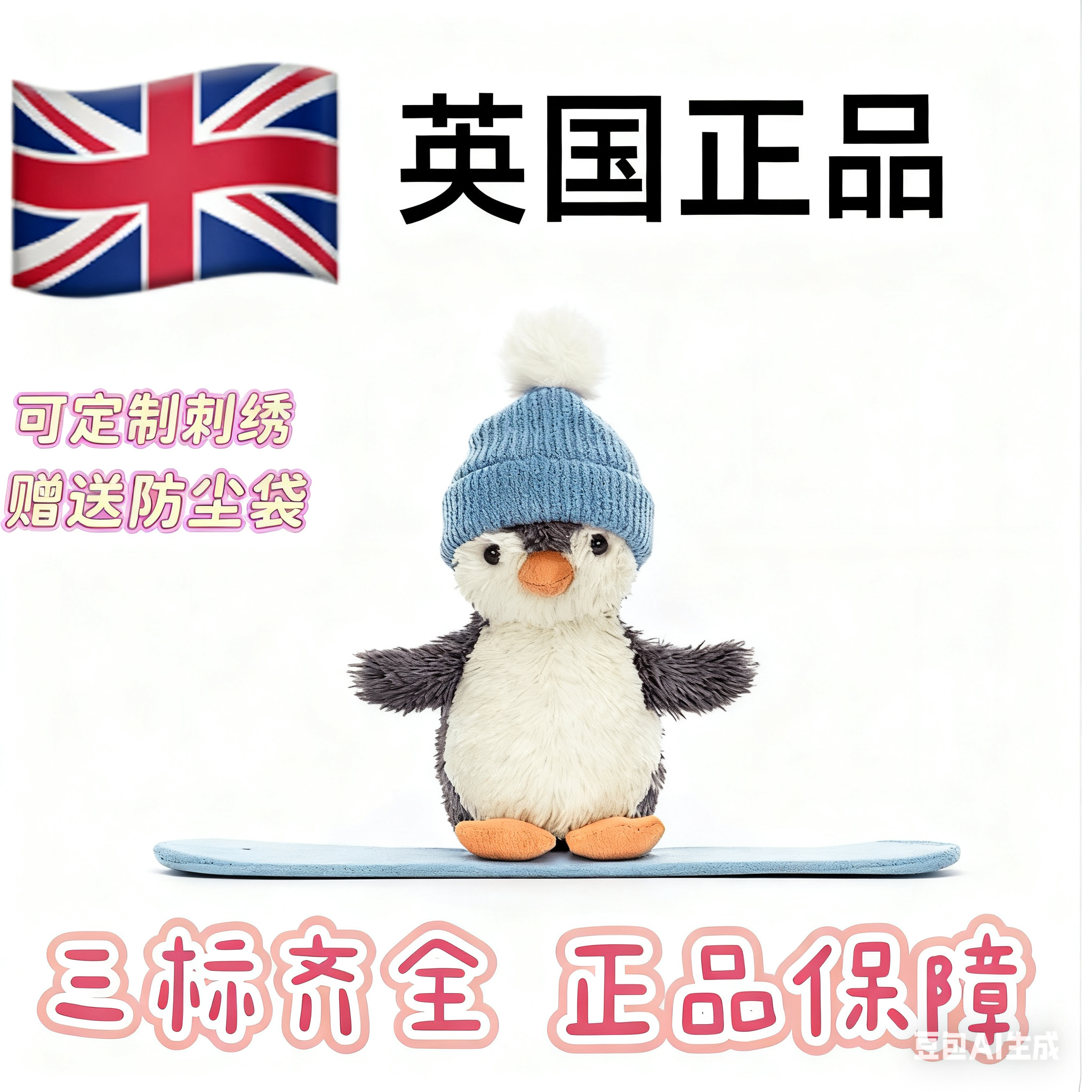 英国正版 花生企鹅雪板装毛绒玩具安抚公仔礼物2025圣诞新品 