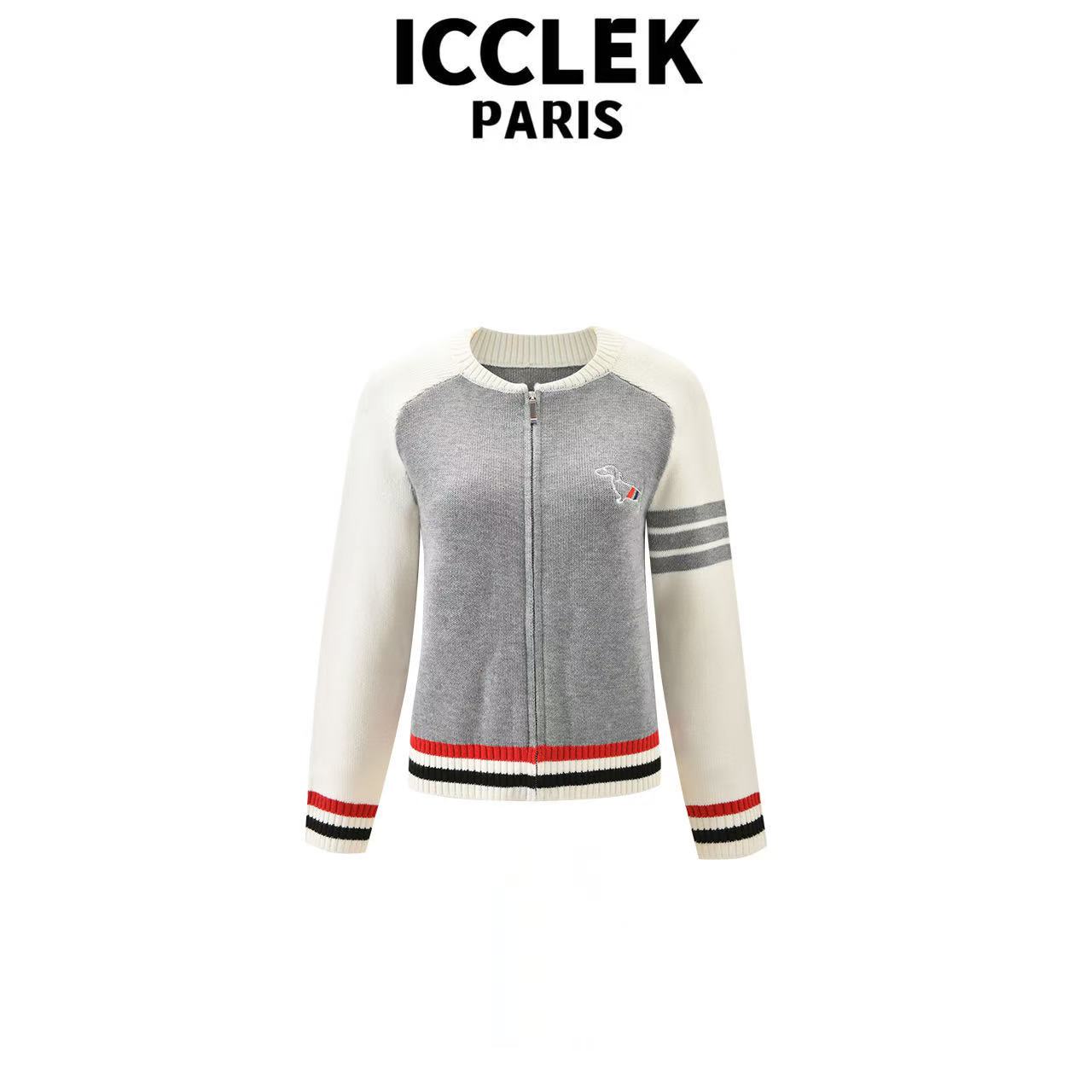 ICCLEK 灰色圆领撞色设计师外套 气质 轻奢 名媛 -5958