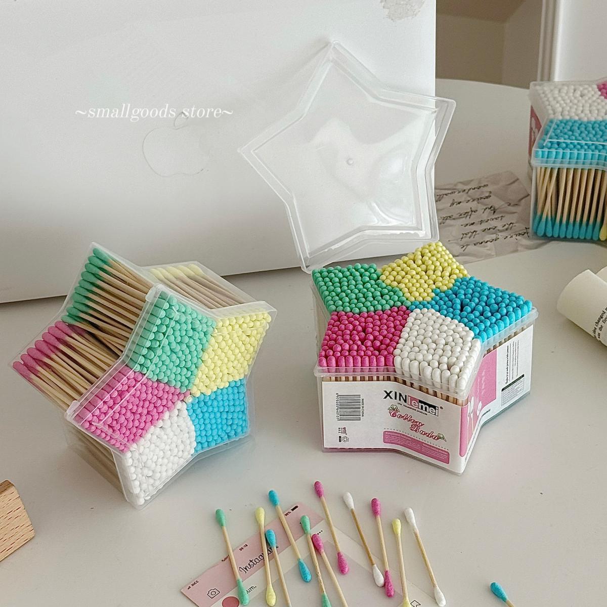 【500只】五彩棉签次性双头化妆棉棒彩色盒装家用掏耳朵棉签H