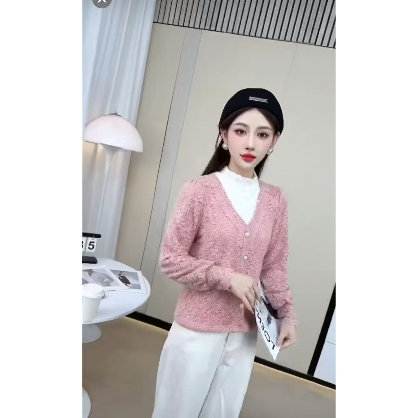 8071#粉【木兮兮专属】2025年秋冬季新款气质百搭蕾丝小衫时尚上衣