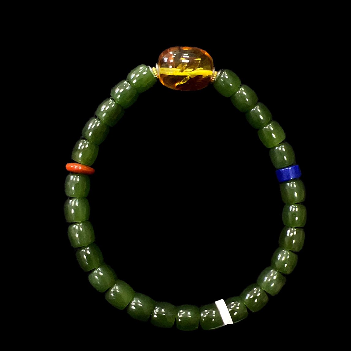 2074碧玉+花珀手串孤品
