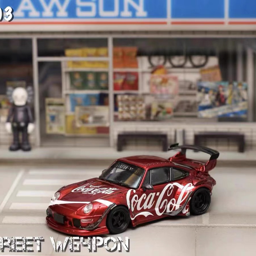 现货SW 1:64 保时 捷 RWB 993 可乐涂装低尾翼合金汽车模型
