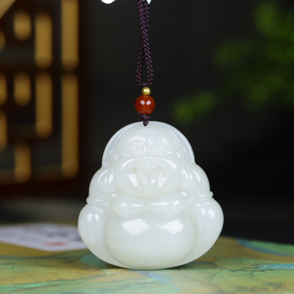 1201119和田玉冰白弥勒佛挂件
