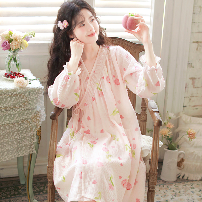『郁金香』富朵月子服夏季薄款产后孕妇哺乳睡裙纯棉纱布产妇待产裙