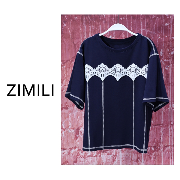 【亮哥女装】2025夏季藏蓝色重工刺绣休闲时尚T恤8501