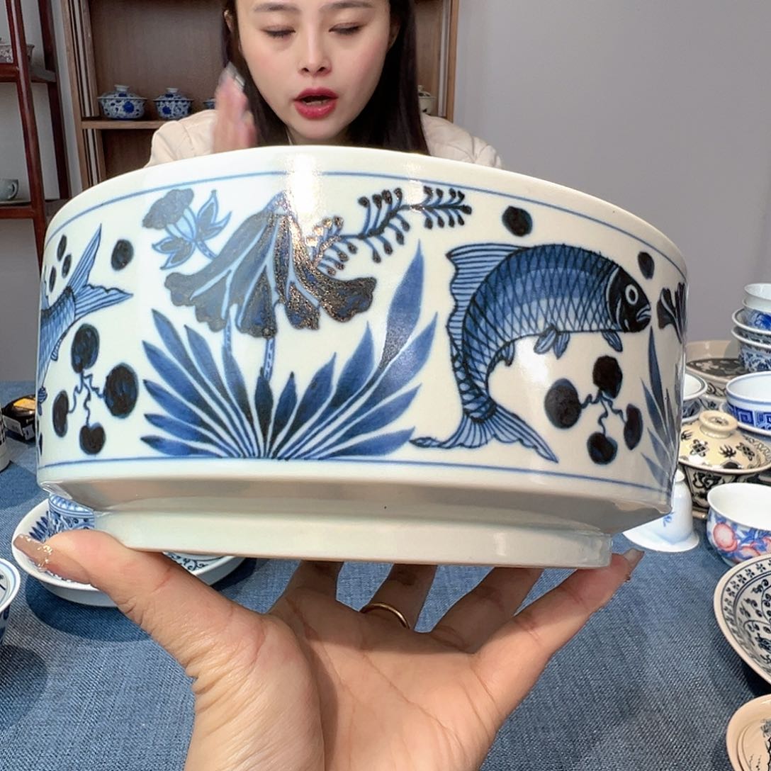 福利水洗鱼藻纹手工手绘