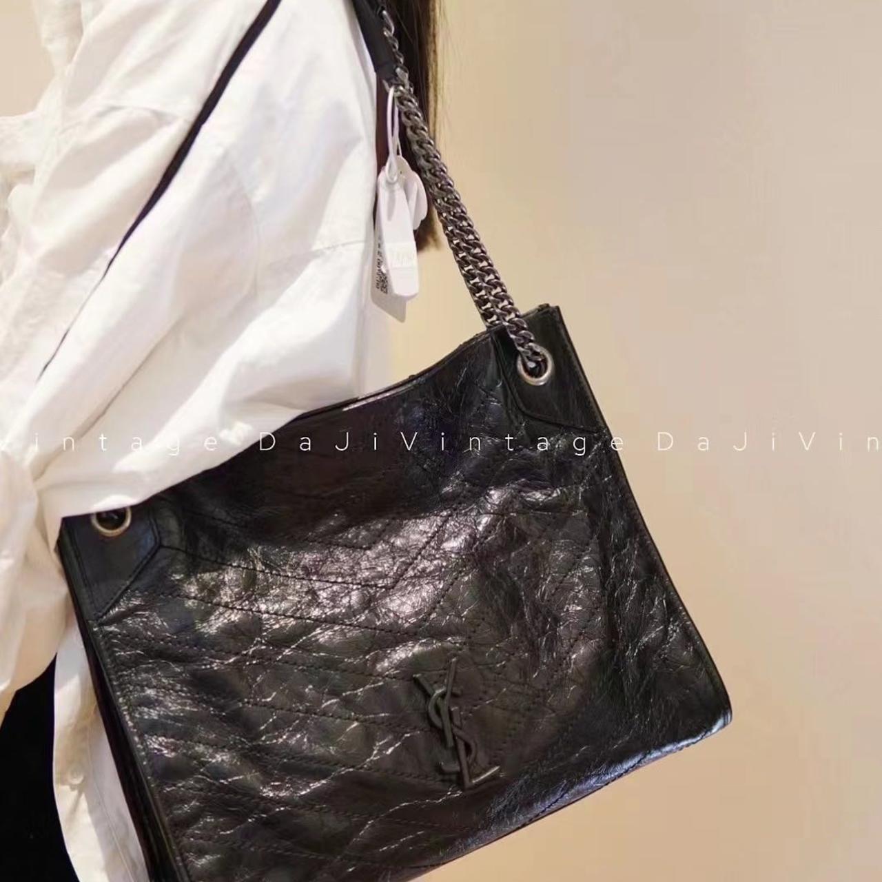 99新 YSL/圣罗兰 大吉中古/YSL圣罗兰中号黑银shopping托特单肩包