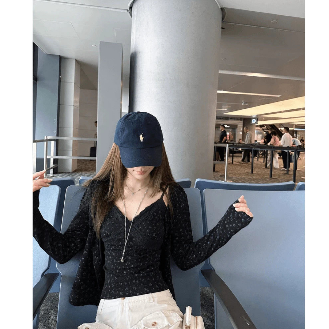 微胖mm秋季新款纯欲辣妹风吊带背心正肩开衫碎花韩系女上衣套装
