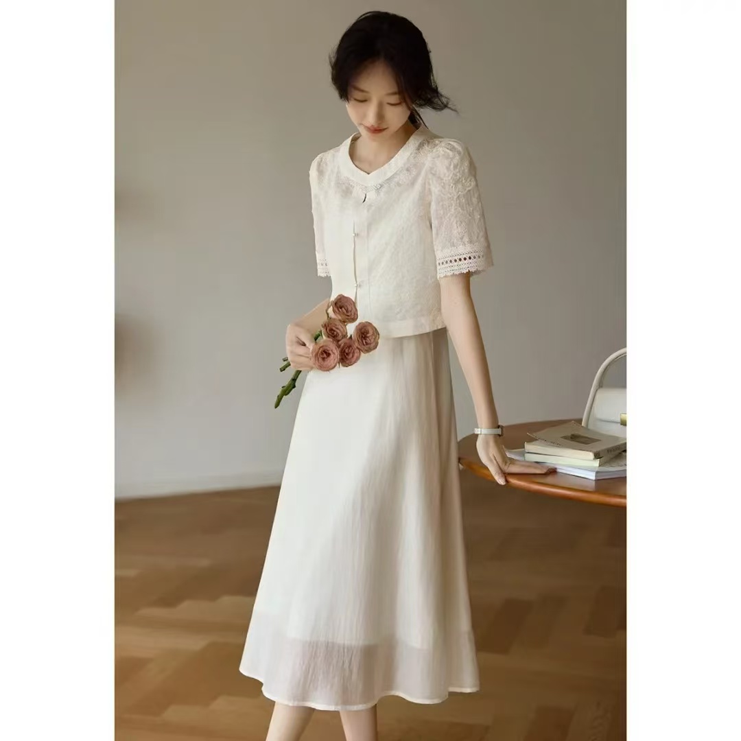 【ShawEleven】-高品质-优雅气质提花小衫吊带连衣裙套装夏款女套装