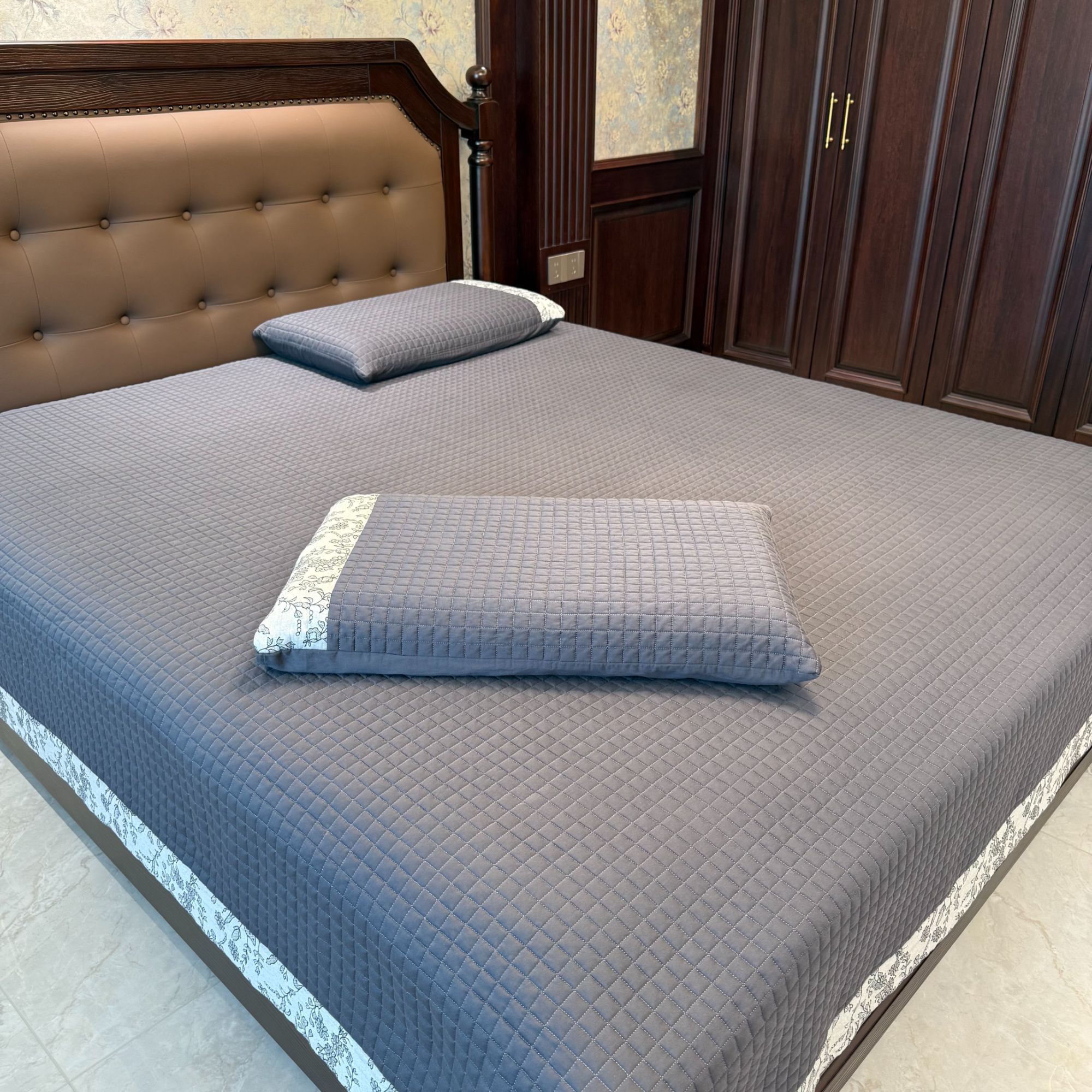 于姐推荐【卡拉蓝-床盖三件套】2026新款全棉色织床盖三件套床上铺