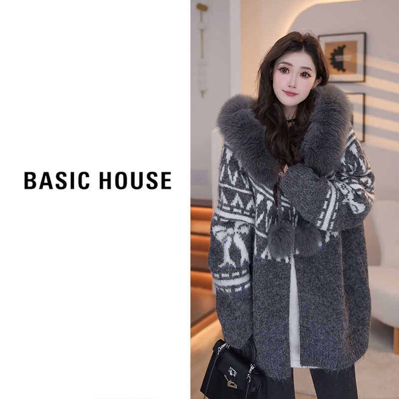 Basic House/百家好2025新款开衫毛衣外套B1295B5T392（衣长71)