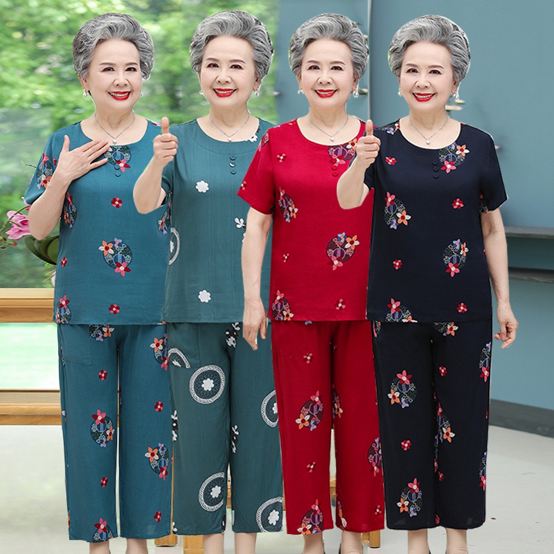 奶奶装绵绸睡衣夏季2025年新款中老年人休闲家居服薄款两件套女装