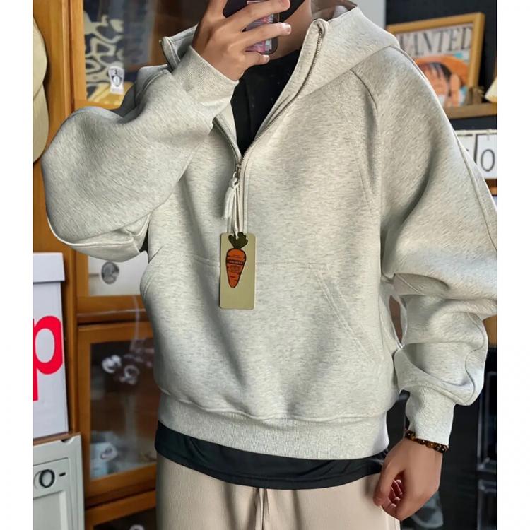 新款百搭男士春秋硬挺连帽卫衣美式复古休闲宽松连帽ins上衣拉链