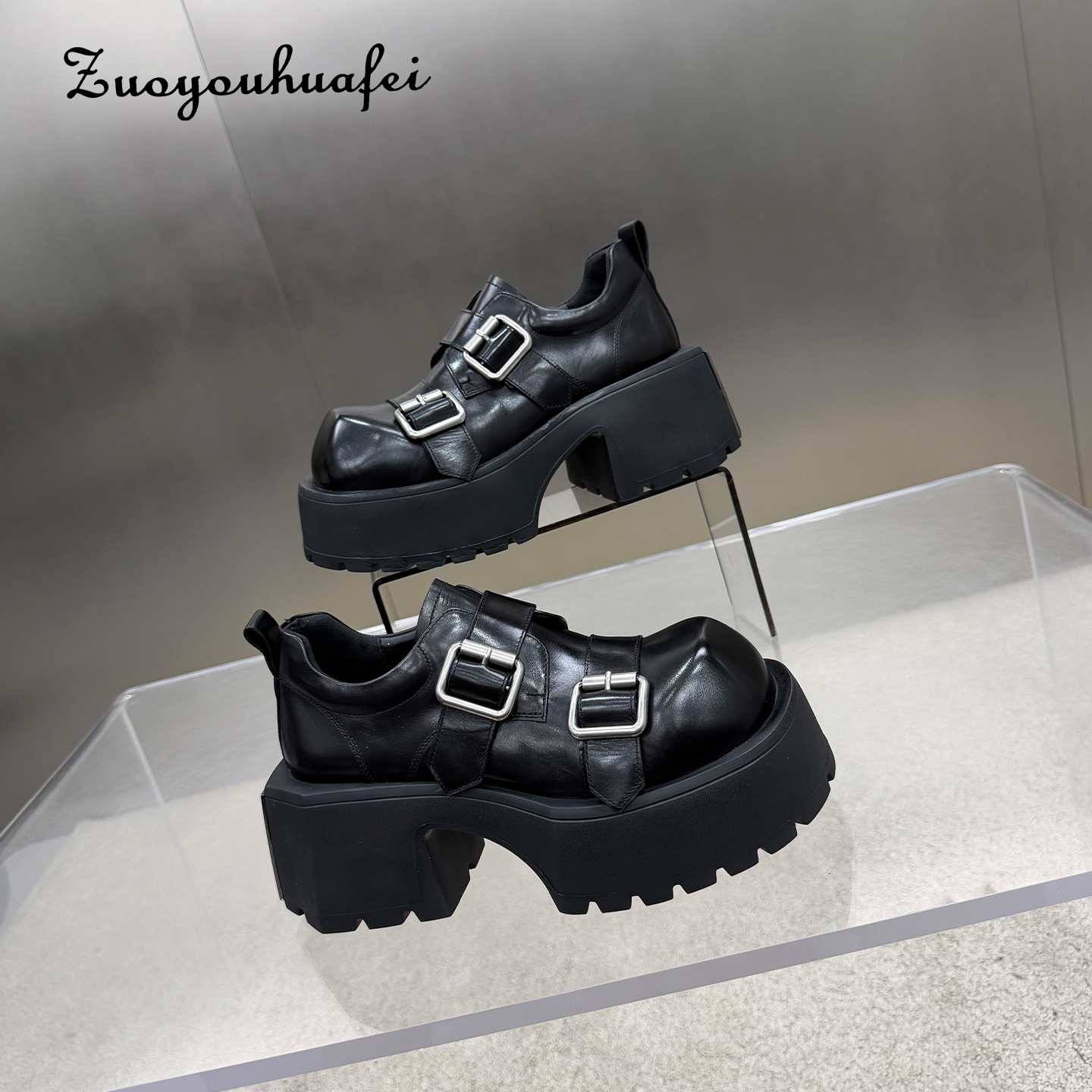 【左右华菲】6.5cm真皮英伦小皮鞋高级感厚底乐福鞋女2026新款增高