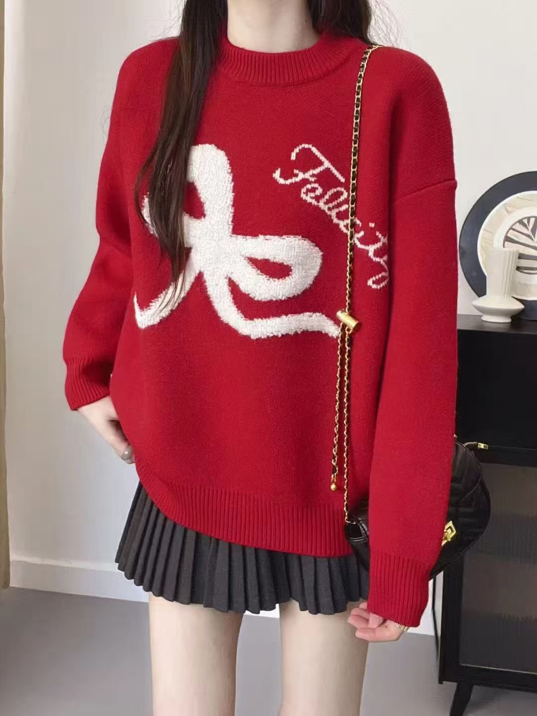 【麦穗尔专属】新年红马年时尚毛衣女秋冬本命年套头上衣显瘦针织衫
