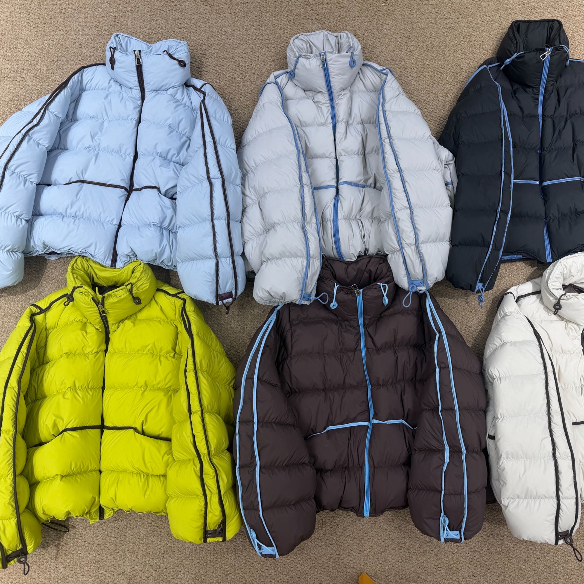 【lucky】撞色拼接立领羽绒服女2025冬新款设计感抽绳加厚外套