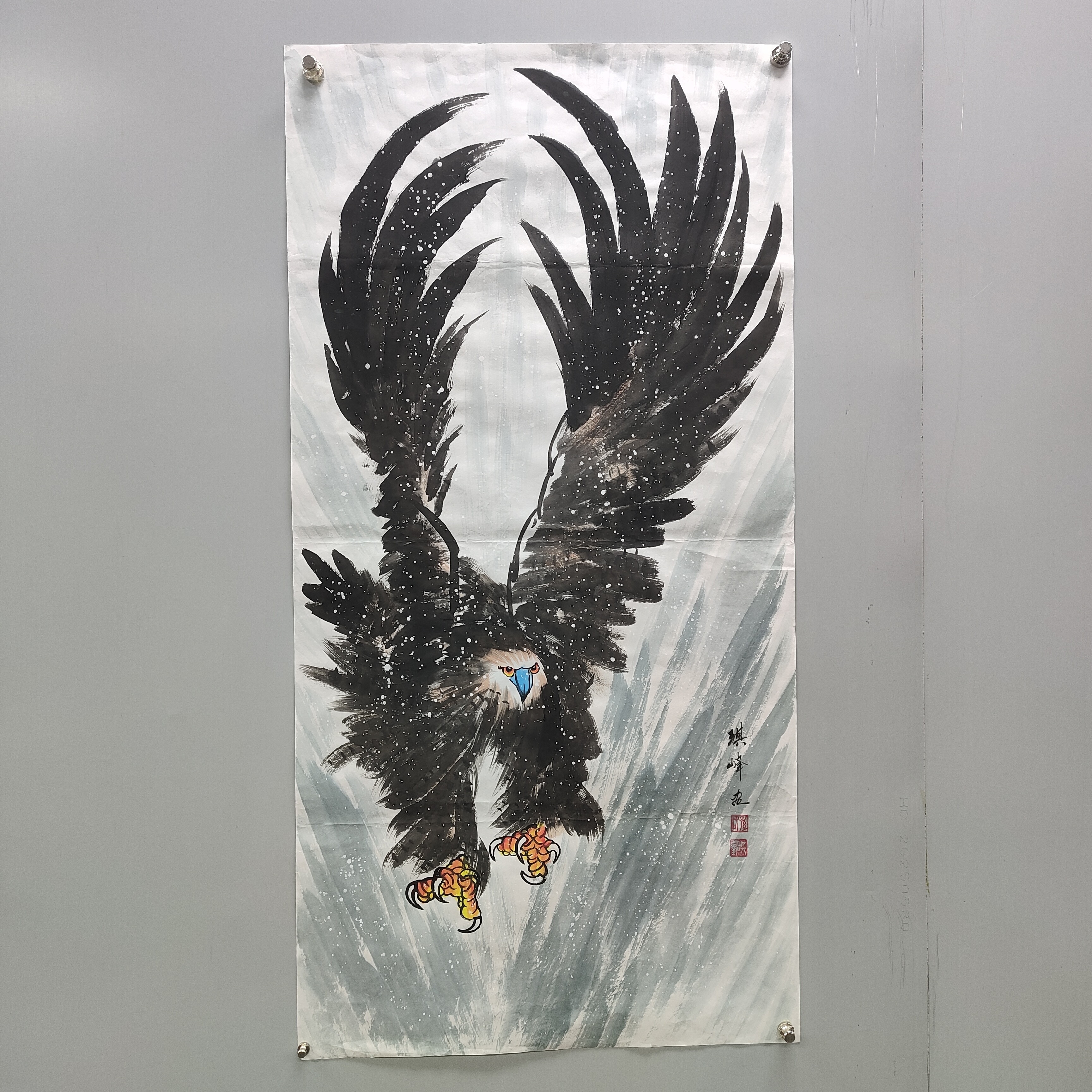 孙琪峰 写意花鸟老鹰 50*100cm精品手绘国画画芯送收藏证书