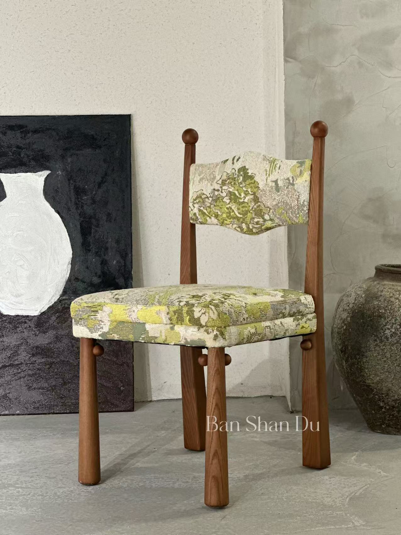 王子椅法式中古风餐椅实木轻奢高端复古风椅子靠背椅化妆椅白蜡木