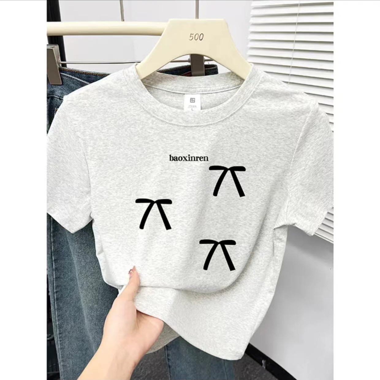 【打打】女夏季新款设计感韩系ins蝴蝶结印花正肩今年流行上衣