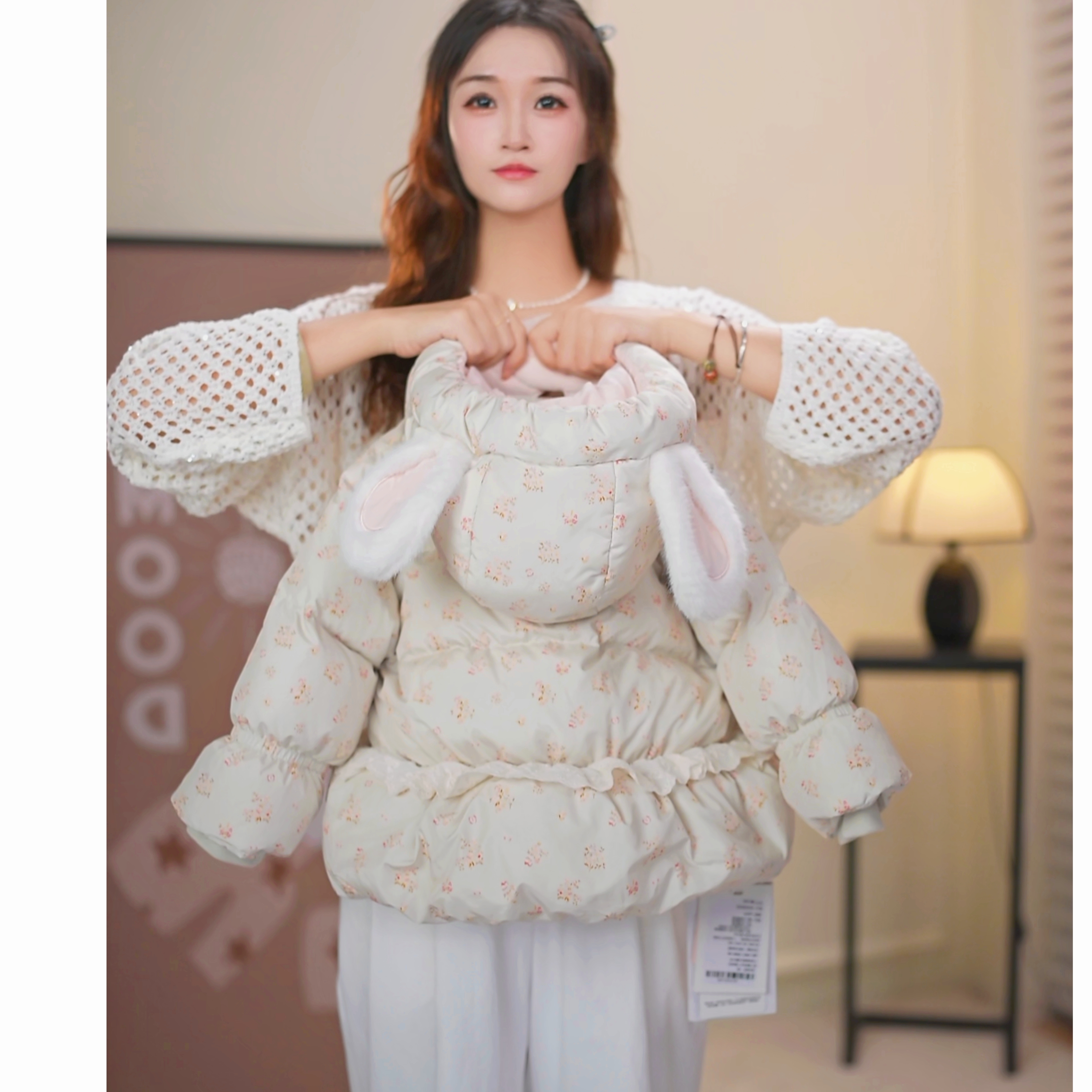 2025冬季新款女童碎花羽绒服儿童90白鸭绒羽绒服女小童中长款连帽