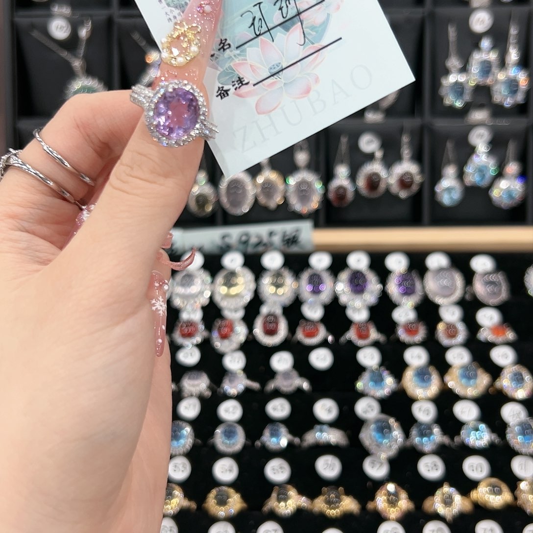 烟晶戒指银S925镶嵌珂*.