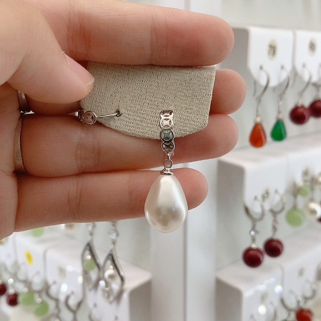 非金属无925银大号水滴珍珠白