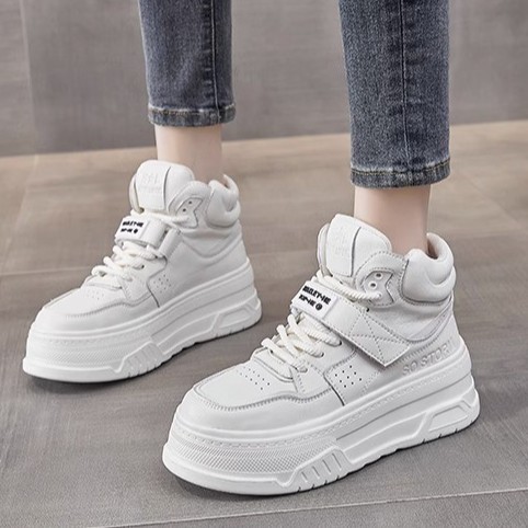 鞋子女款秋冬板鞋厚底高帮小白鞋女秋冬百搭板鞋绒棉鞋高帮
