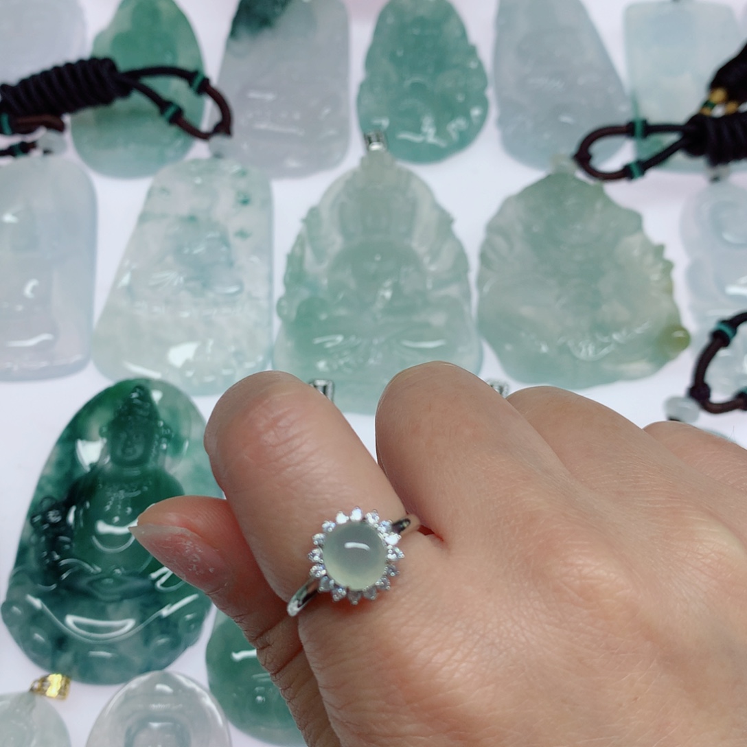 翡翠银S925镶嵌挂件戒指