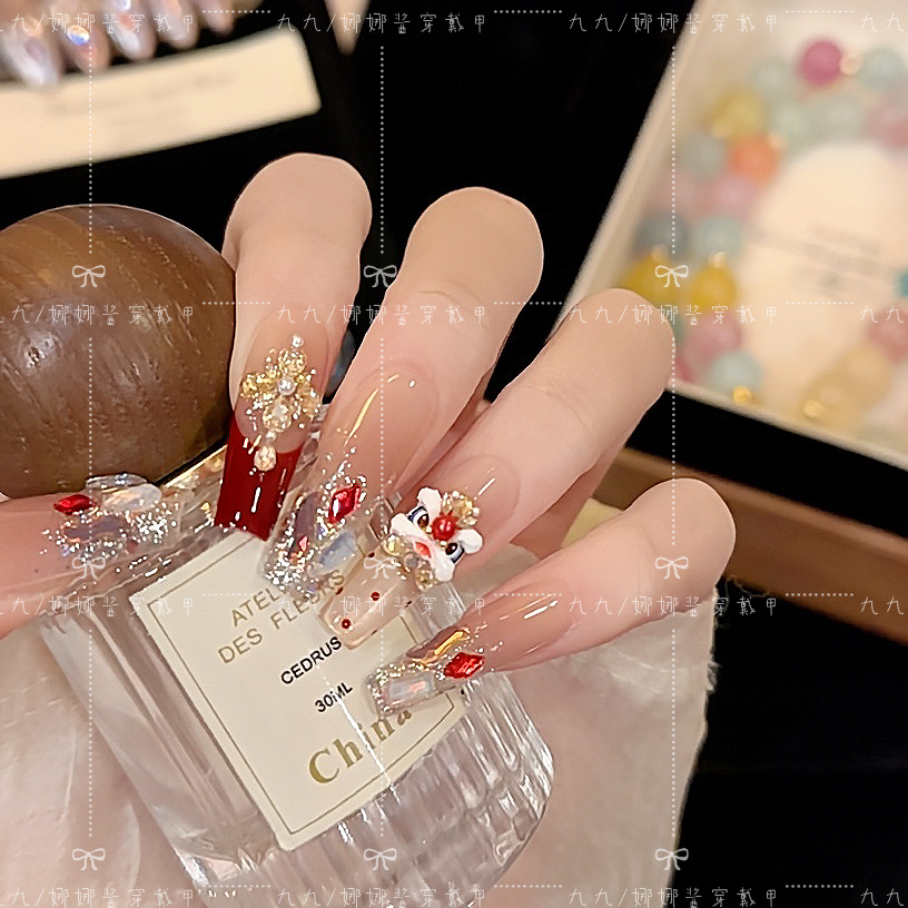 【幻彩醒狮】纯手工穿戴甲美甲可拆卸穿戴式持久反复使用 