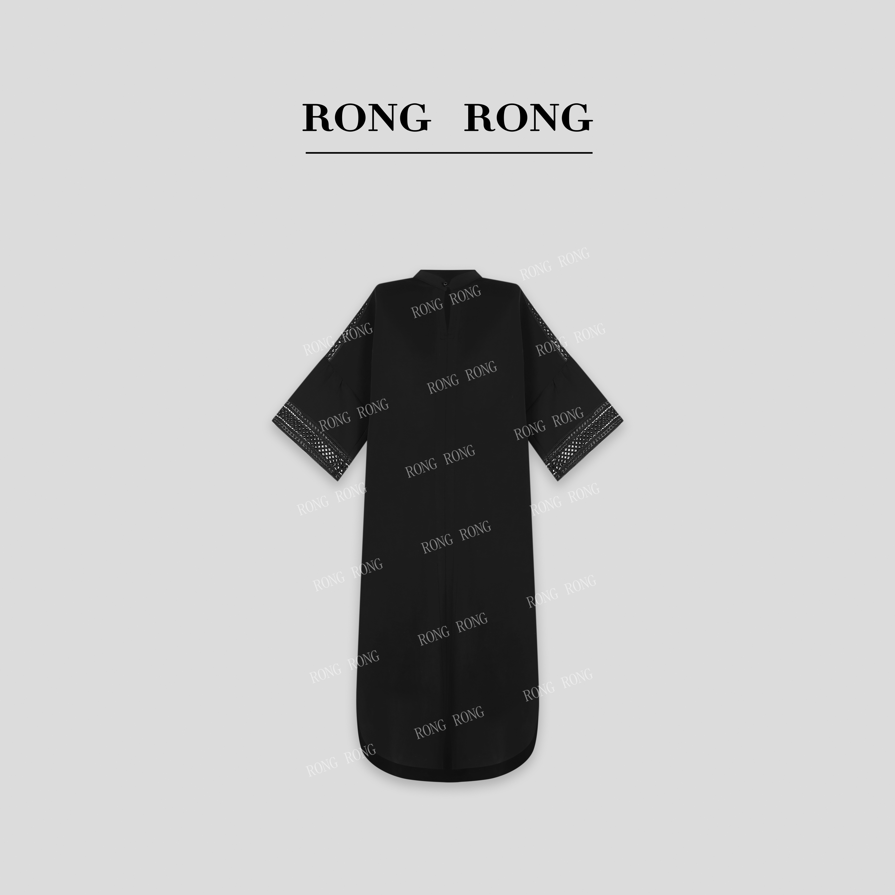 溶溶【绘墨春】RONGRONG  莫代尔V领镂空蕾丝拼接连衣裙 F-Z8969217