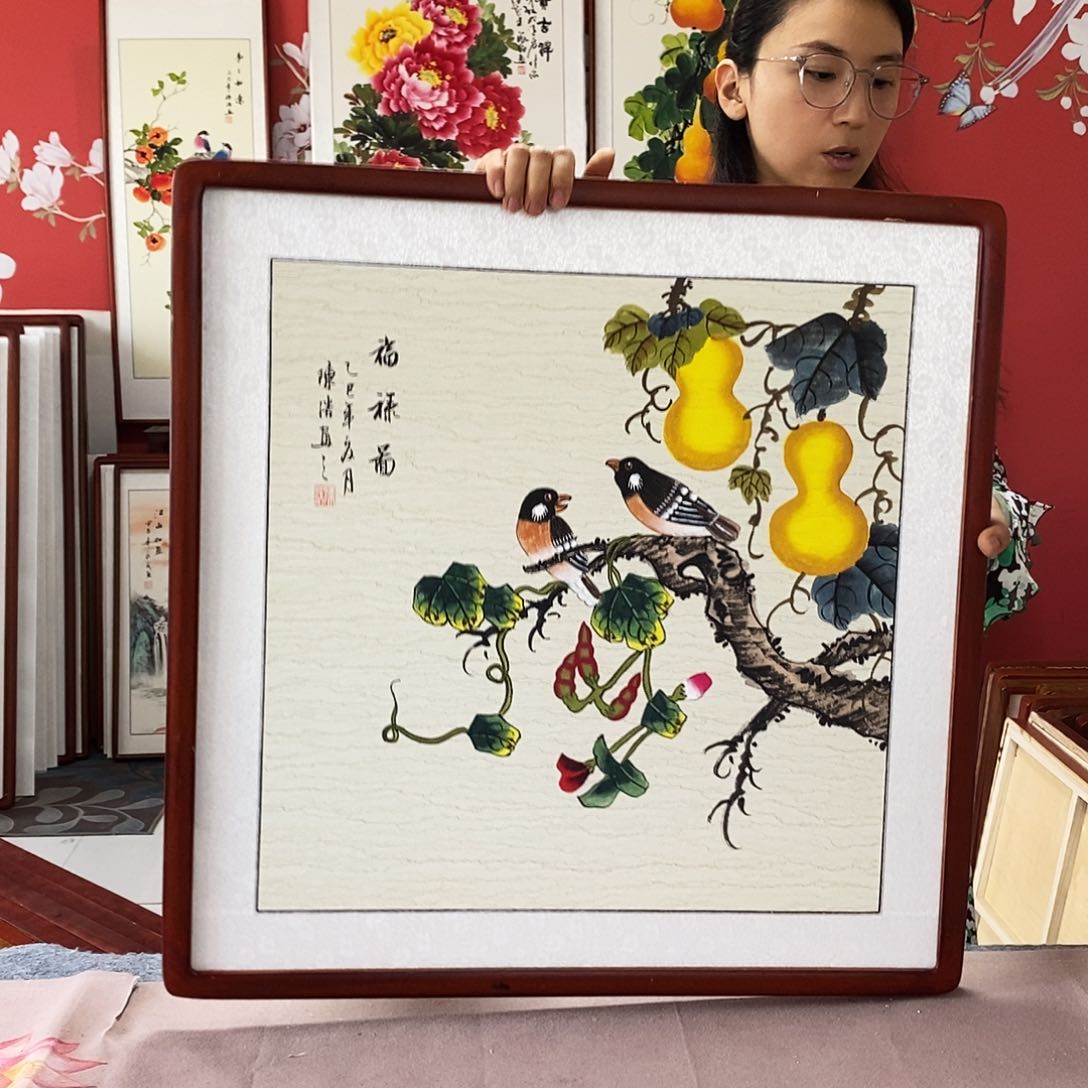 国画手写手绘带框包邮62✖️62国画作品