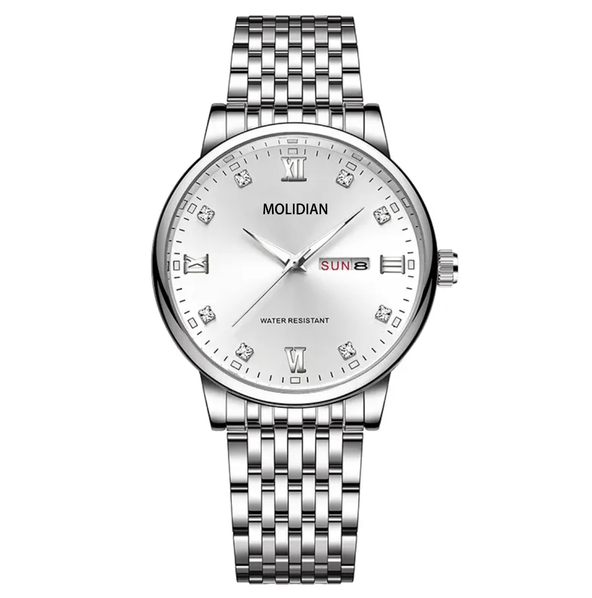 05正品摩丽典品牌全自动M67白带钻钢带男士全自动手表防水夜光