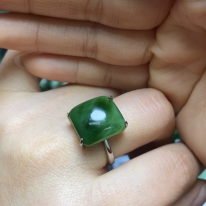 和田玉戒指银S925镶嵌