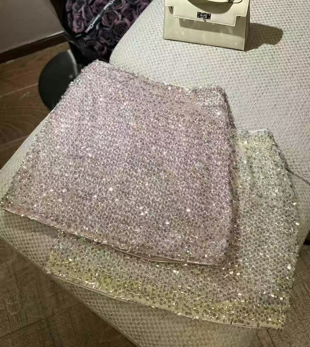 (Xy精选）重工亮片高腰显瘦半身裙时尚百搭A字短裙