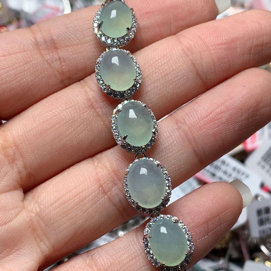 翡翠戒指银S925镶嵌天然翡翠手链