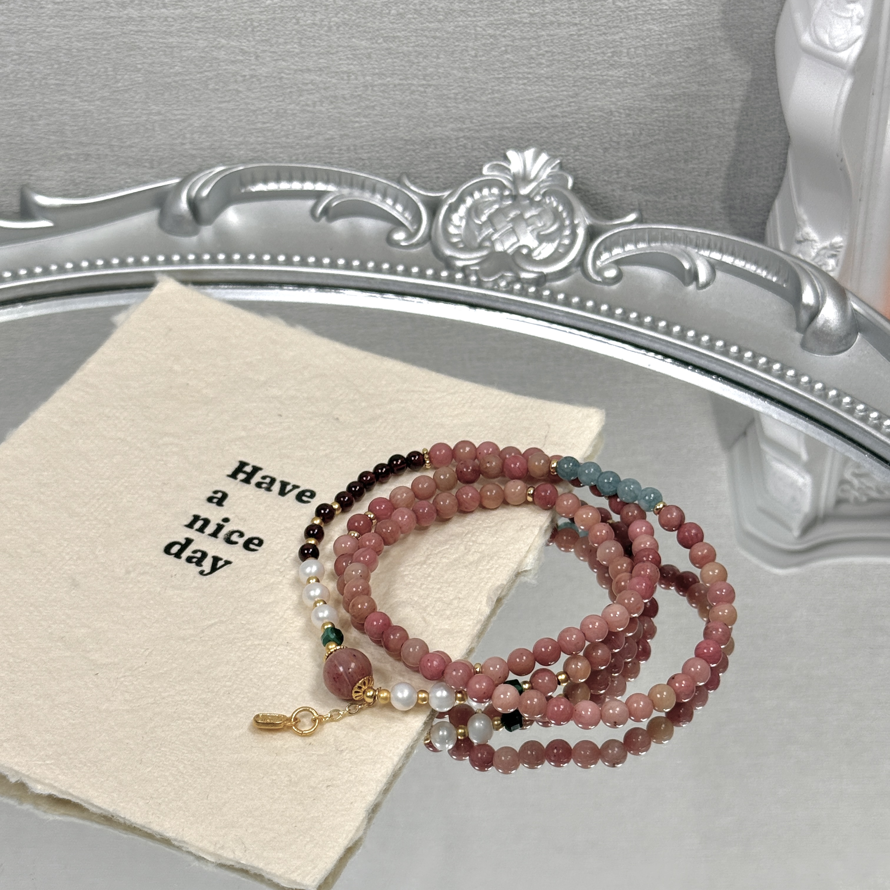 《昭和录》石榴石红木纹手串