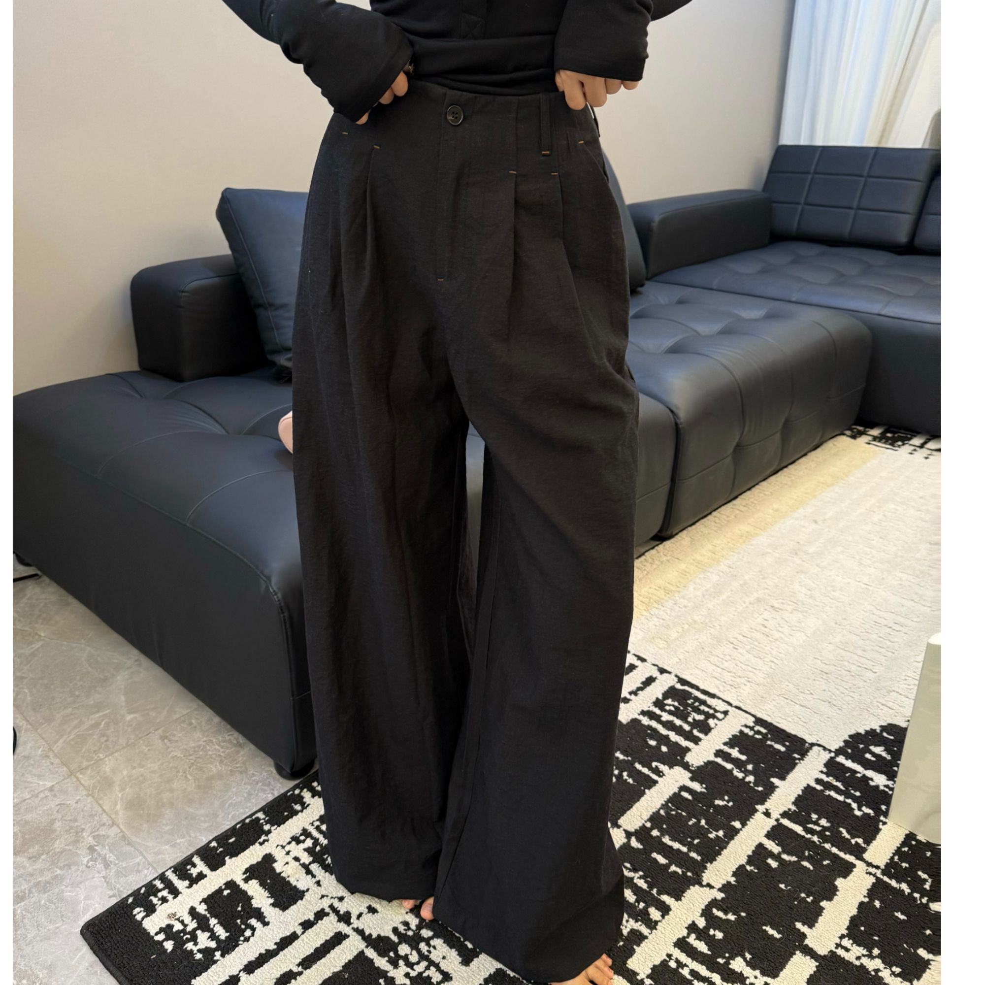 【做旧穿搭】春季做旧褶皱高腰无弹直筒西装裤复古时尚-zz028