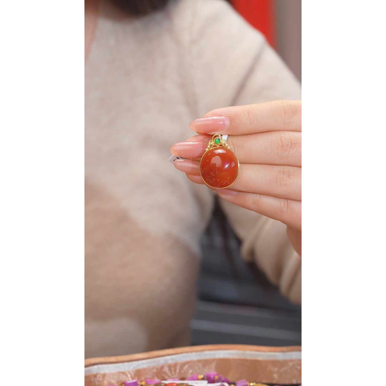 南红玛瑙吊坠不含链18K金镶嵌多样性发@@W5951