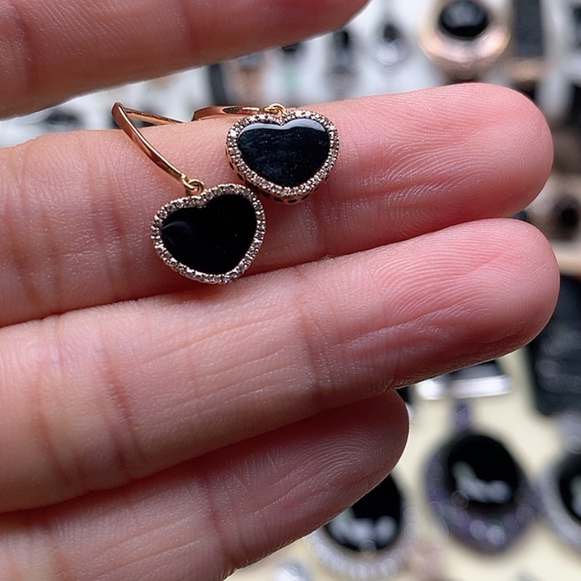 【闪购商品】翡翠耳饰18K金镶嵌爱心