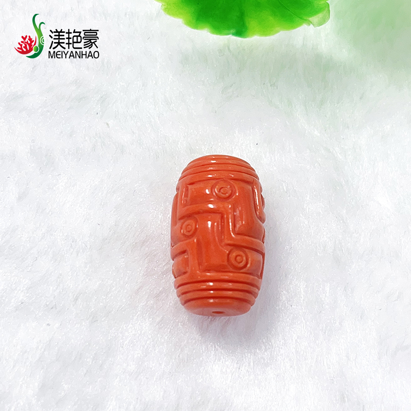 渼艳豪天然红珊瑚桶珠手工雕刻九眼长桶珠锁骨珠红珊瑚珠子6.1g