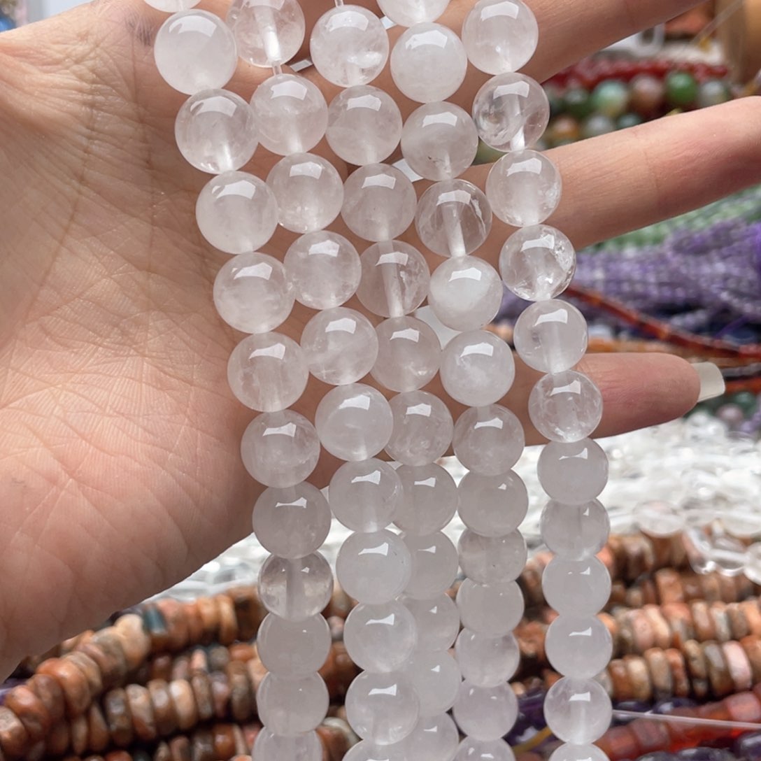 玛瑙/玉髓合金珠宝半成品一条装卡10白水圆珠