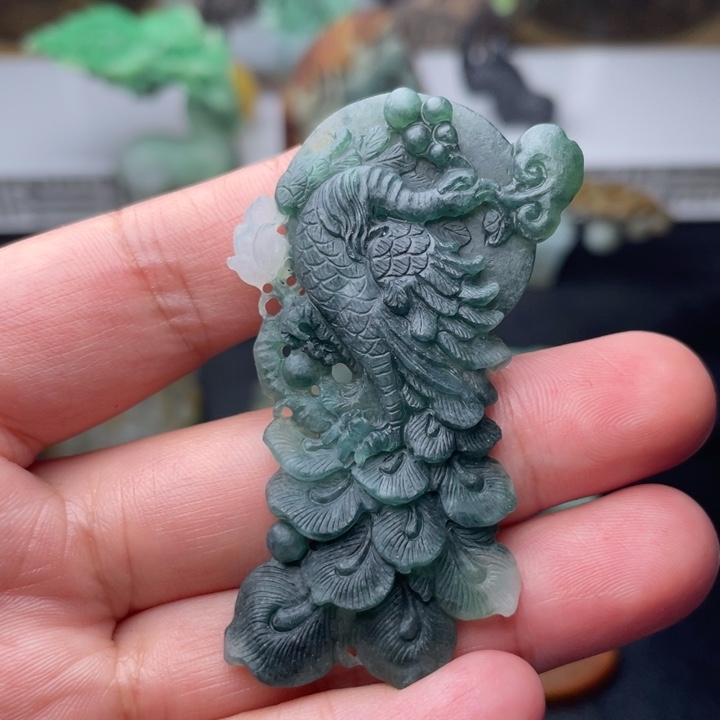 定制翡翠未镶嵌精品毛货翡翠凤穿牡丹