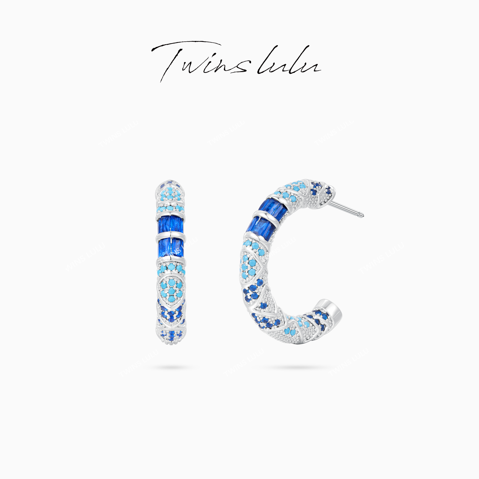 TWINS LULU 镀K金 新年款 轻奢时尚高级感蓝色C形耳环TSL3056