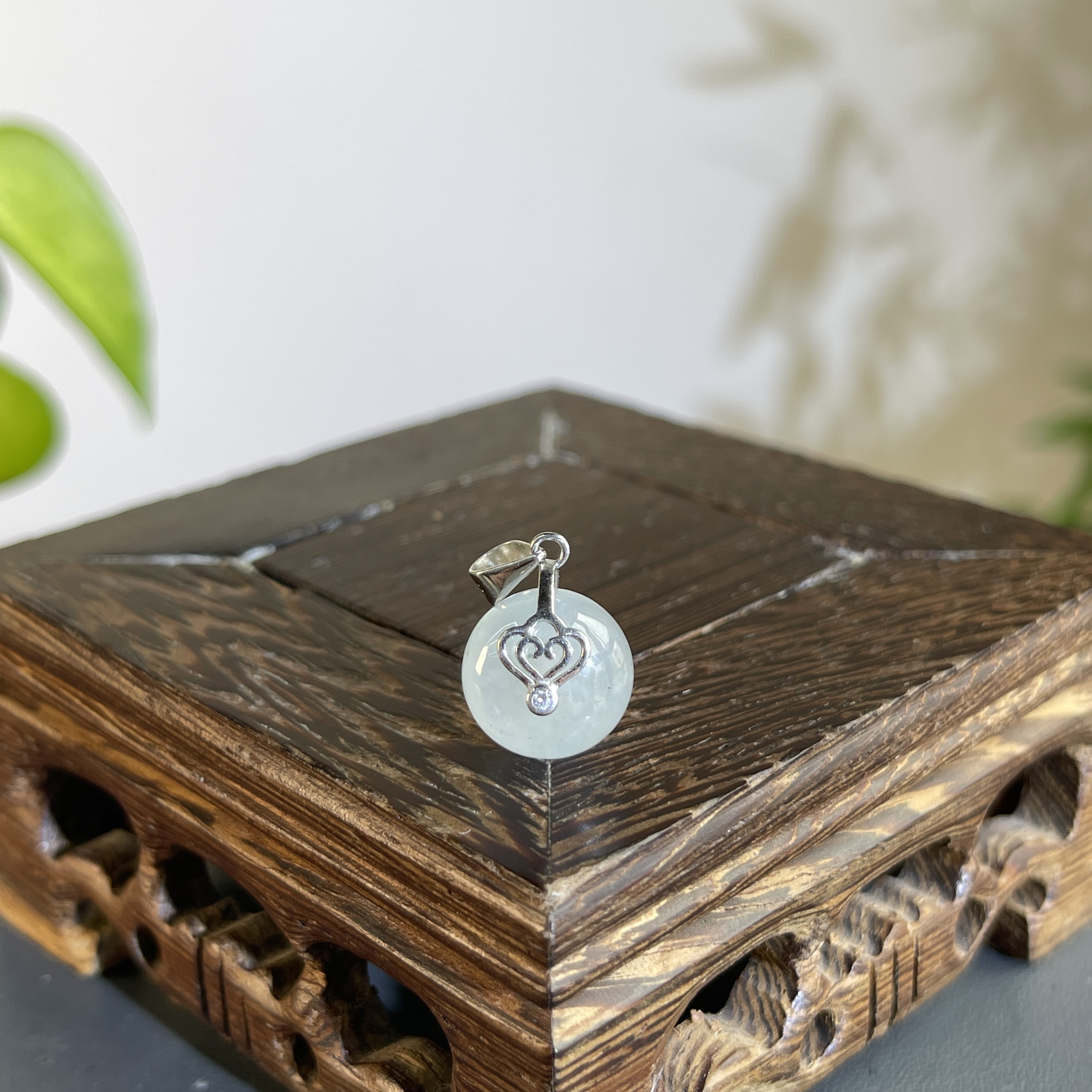 JTW01-34   天然缅甸翡翠A货 S925银镶翡翠单珠