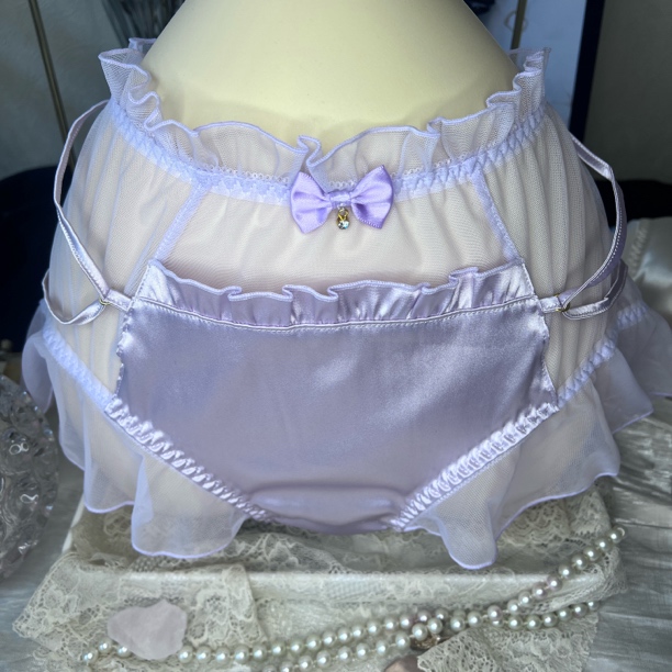 新款大码蕾丝内裤洛丽塔风格高腰缎面网纱拼接高品质100斤到210斤