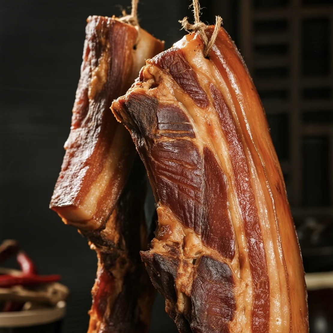 农村土猪风干腊肉农家土猪五花腊肉四川特产腌制土猪肉美食