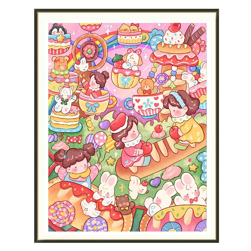 美食游乐园十字绣卡通动漫插画可爱女孩食物男孩卧室卡通新款63色