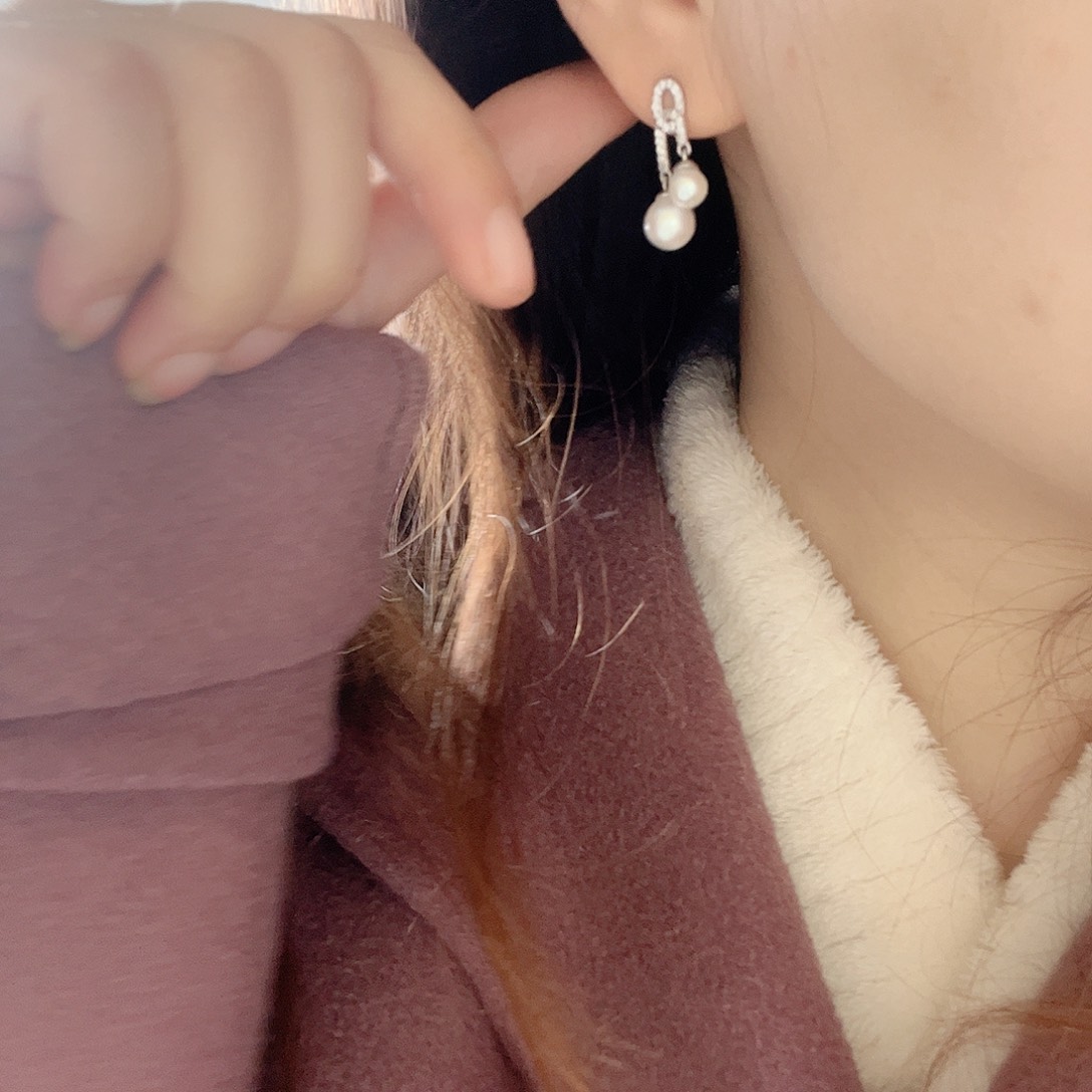 耳饰银S925镶嵌淡水珍珠