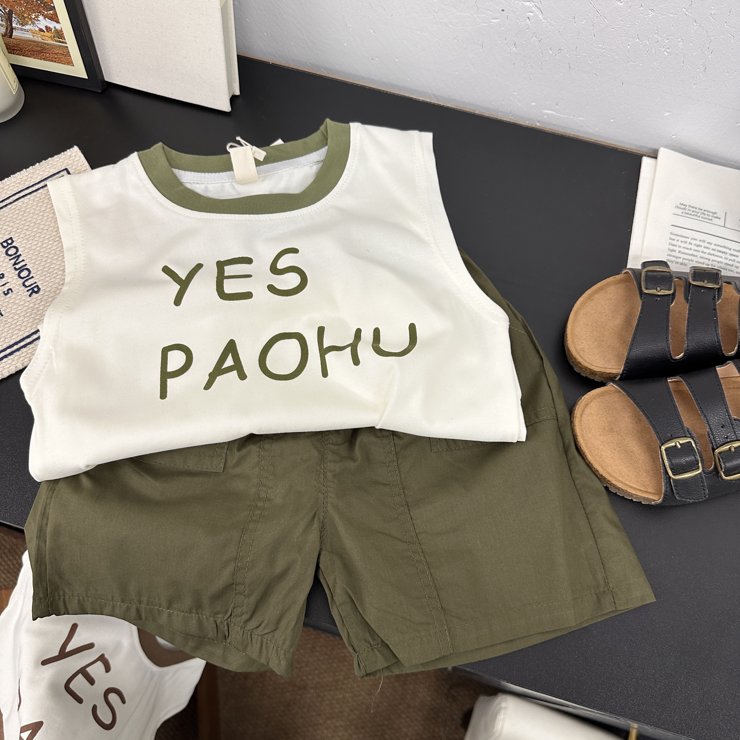 3647休闲时髦洋气个性潮流夏季男女童背心套装