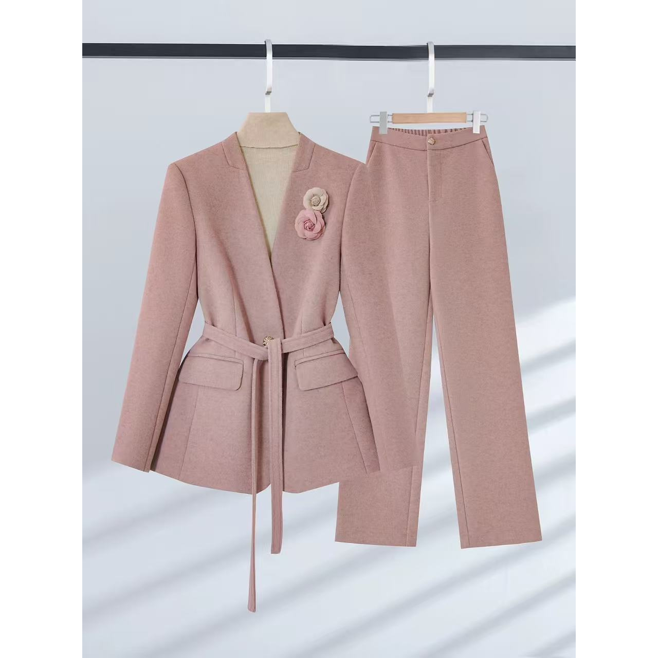 【纪朵研】8128# 气质轻奢小香风优雅气质西装外套阔腿裤时尚套装